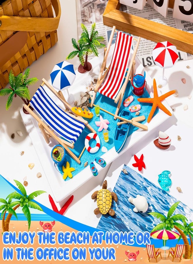 LHSYFBZ 18 Pcs Beach Miniature Dollhouse Decoration, Beach Cake Decorations, Umbrella Palm Chair Miniature Toys for DIY Garden and Plant Decoration - Image 2